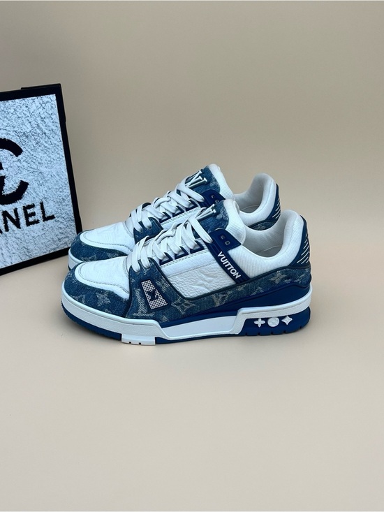 Louis Vuitton Shoes - Louis Vuitton White & Navy Monogram Low-Top Sneakers